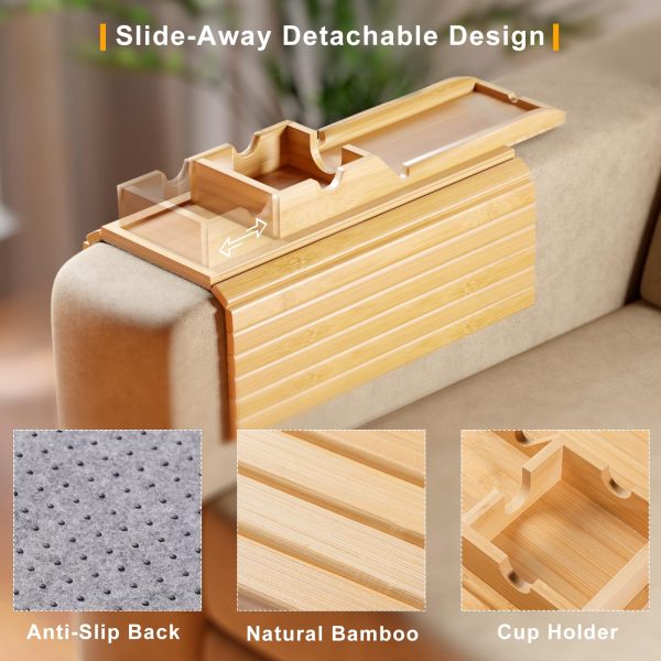 Bamboo Sofa Arm Tray Couch Platters With Detachable Cup Holder Tray China  Factory - Image 4