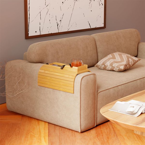 Bamboo Sofa Arm Tray Couch Platters With Detachable Cup Holder Tray China  Factory - Image 3