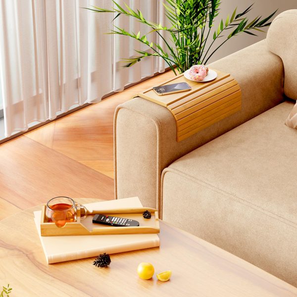 Bamboo Sofa Arm Tray Couch Platters With Detachable Cup Holder Tray China  Factory - Image 7