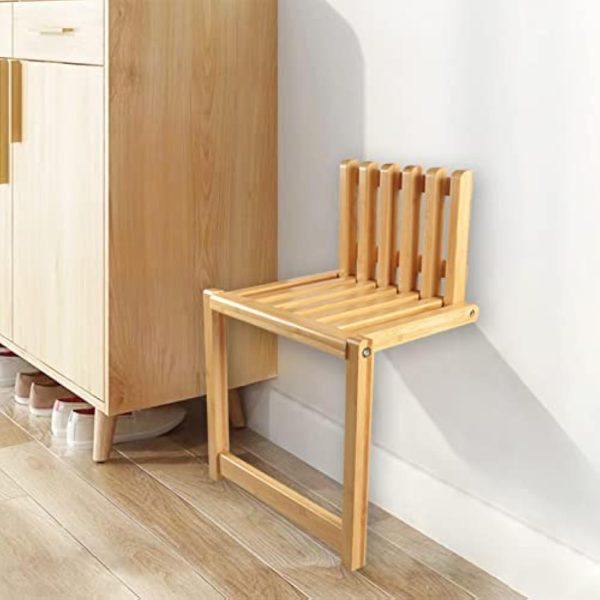 China Factory Direct Supplier Wall Mounted Bamboo Folding Chair Solid Porch Chair Door Shoe Cabinet Stool Shower Seat - Image 6