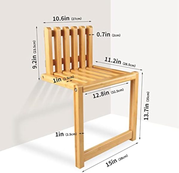 China Factory Direct Supplier Wall Mounted Bamboo Folding Chair Solid Porch Chair Door Shoe Cabinet Stool Shower Seat - Image 4