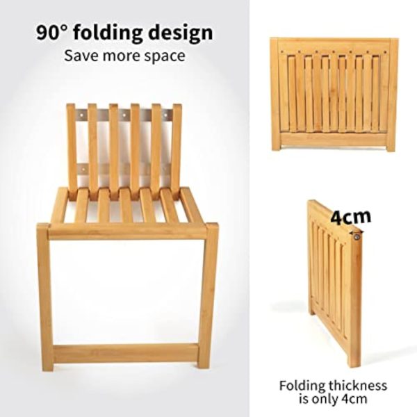 China Factory Direct Supplier Wall Mounted Bamboo Folding Chair Solid Porch Chair Door Shoe Cabinet Stool Shower Seat - Image 2