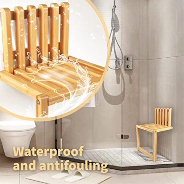 China Factory Direct Supplier Wall Mounted Bamboo Folding Chair Solid Porch Chair Door Shoe Cabinet Stool Shower Seat